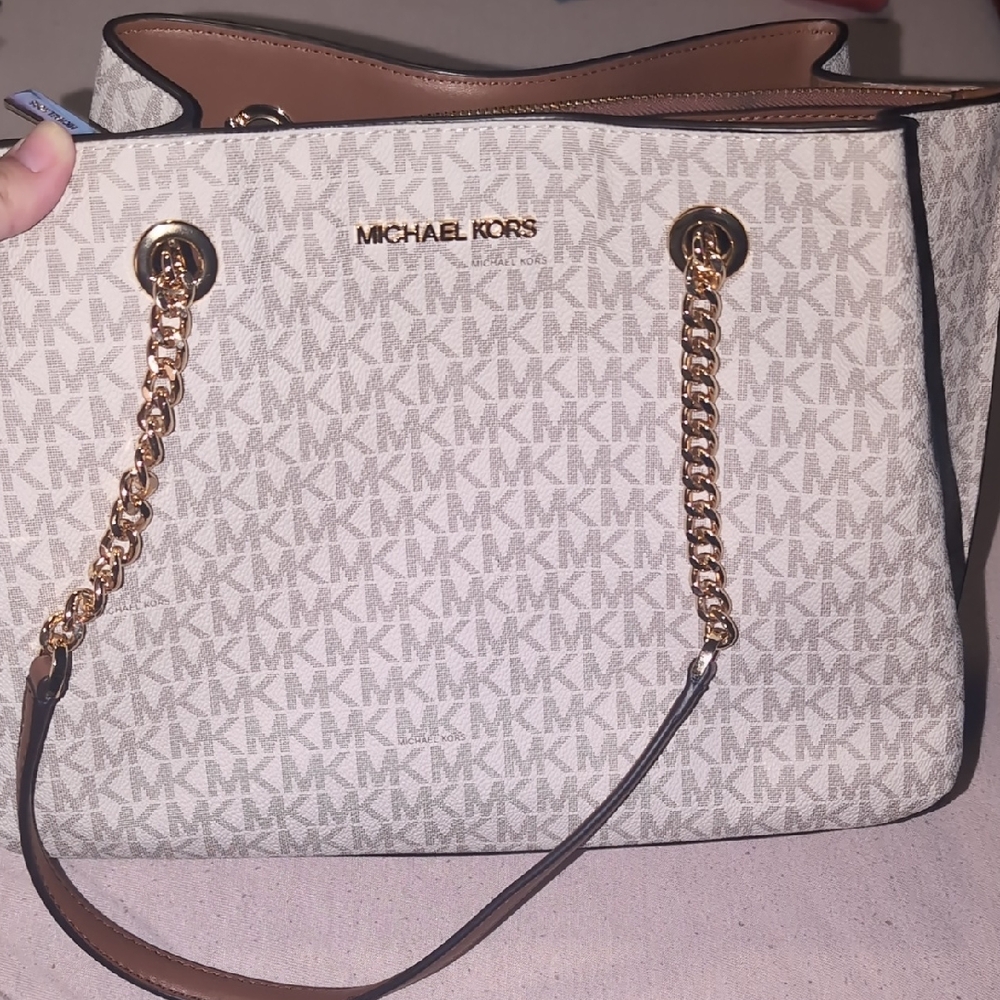Michael Kors Monogram Cream and Tan Tote